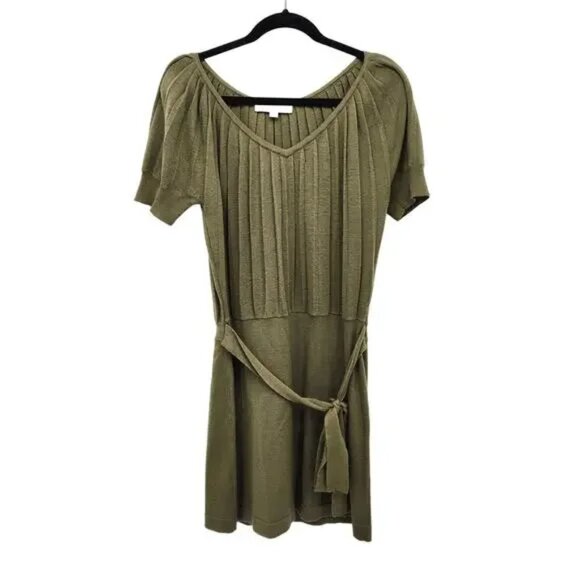 Ann Taylor LOFT Olive Green Wool Blend Short Sleeve Casual Fall Dress - Picture 2 of 8